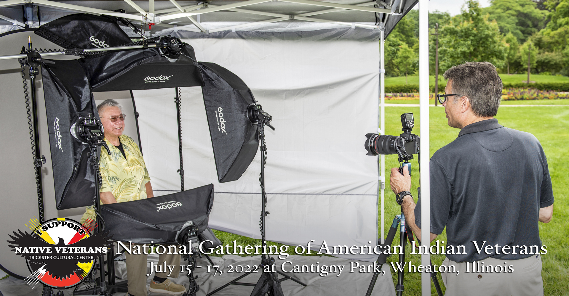 National Gathering of American Indian Veterans. Portrait being photographed.